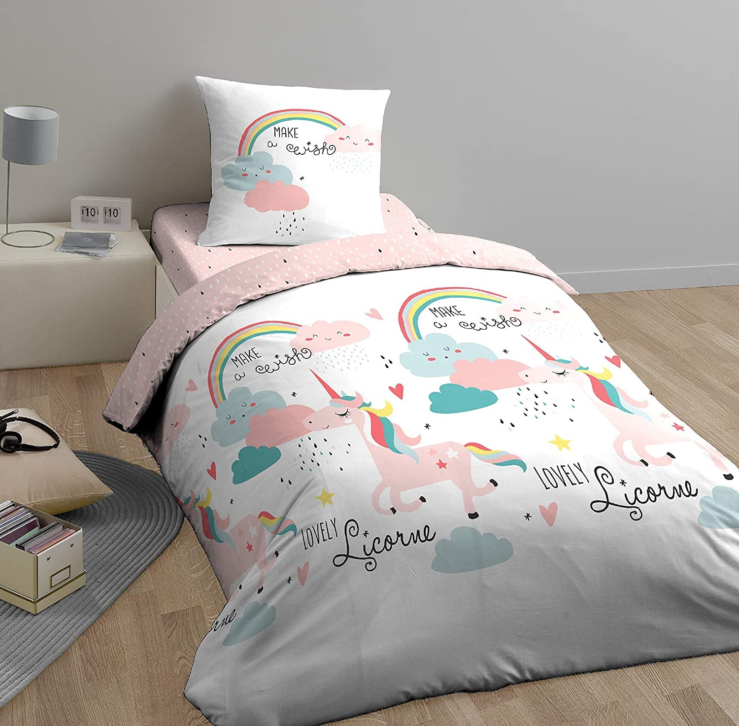 MATT & ROSE Parure de Lit Fille 140x200 cm Licorne, 100% Coton