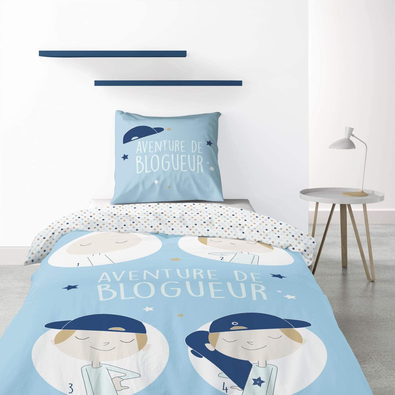 Housse de couette 140x200 en coton BIO BLEU 