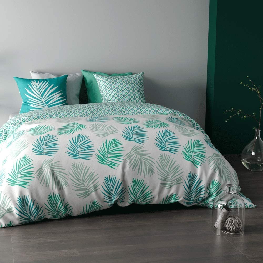 [J4162]220x240cm-Parure De Lit Housse De Couette Feuille Verte Trèfle Porte  Bonheur 3D Imprimé Ensemble De Literie Microfibre Taie D