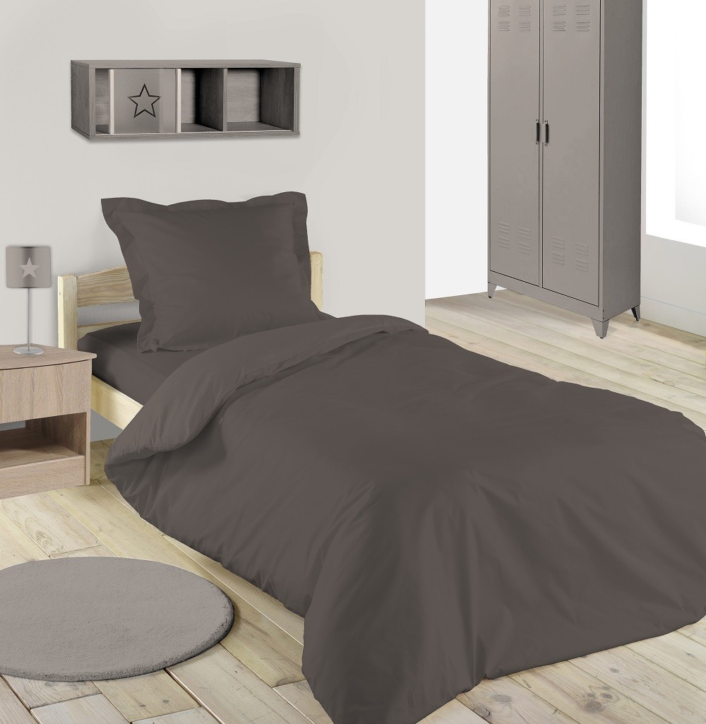 Housse de couette enfant 140x200 cm | Coton | Couleur Taupe