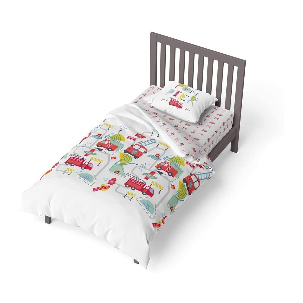 Housse de couette enfant Pin Pon- Pompiers- 140x200 avec 1 taie d'oreiller  65x65- 100%