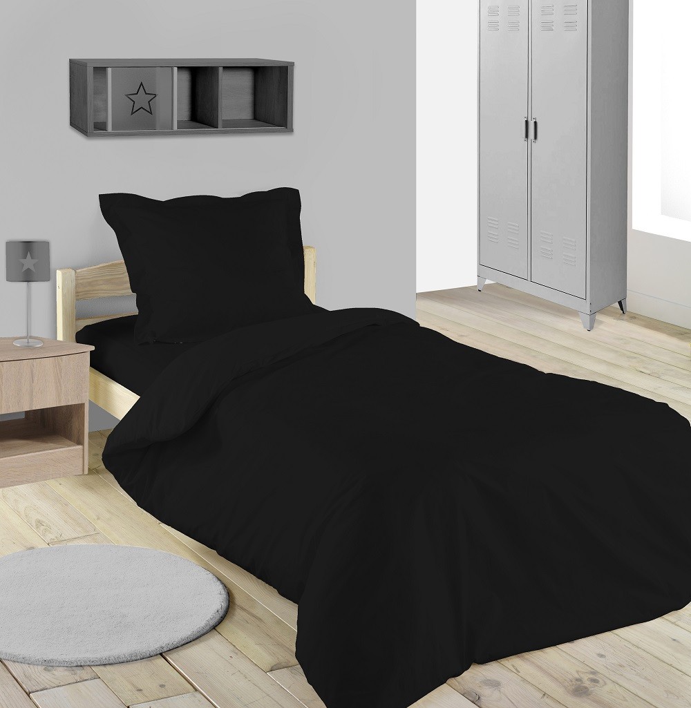 Drap Housse 90x190 cm Coton Alicia Noir