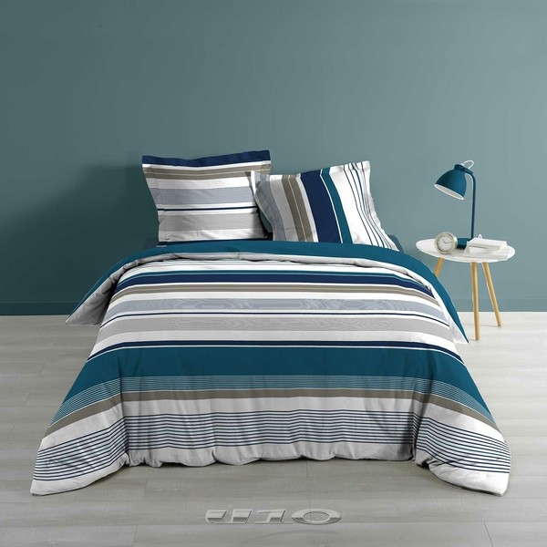 Housse de couette + taies d'oreiller - 240 x 220 - Coastal Trio - Indigo  Blue - Indigo Blue / Cream - 182TRK63473 - Homme Prive