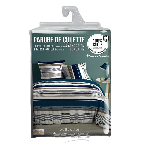 Parure de draps 4 pièces pour lit 140 x 190 cm Heart bleu 100% coton /