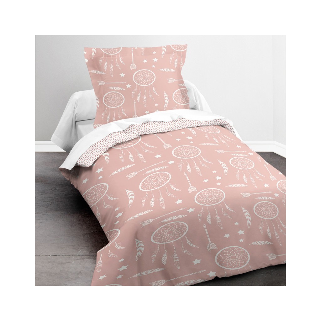 Parure Housse de Couette Coton Kids Happy 2.6 rose attrape reve