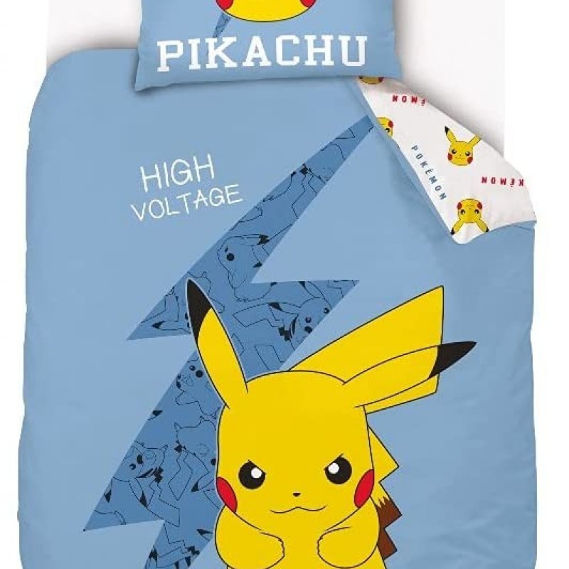 Parure Housse de Couette Pokémon Pikachu enfant bleu