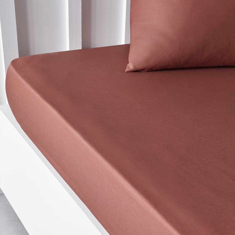 Drap housse en flanelle - Terracotta - 160x200 cm - Flanelle/Coton