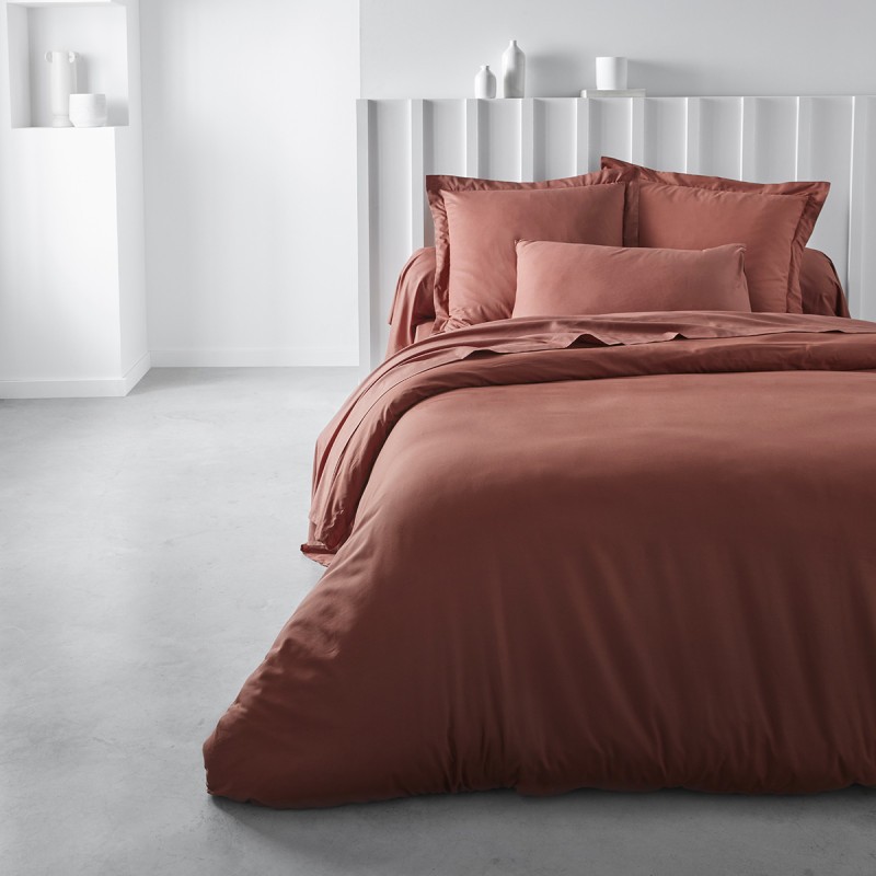 Drap Housse 160X200 cm bonnet de 30cm Coton Today Terracotta Essential