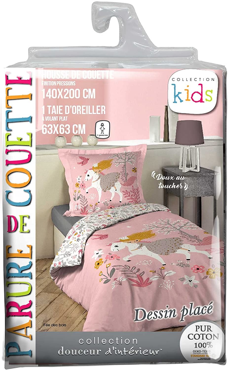 Housse de couette enfant 140 x 200 cm 100% coton + 1 taie Fée des bois