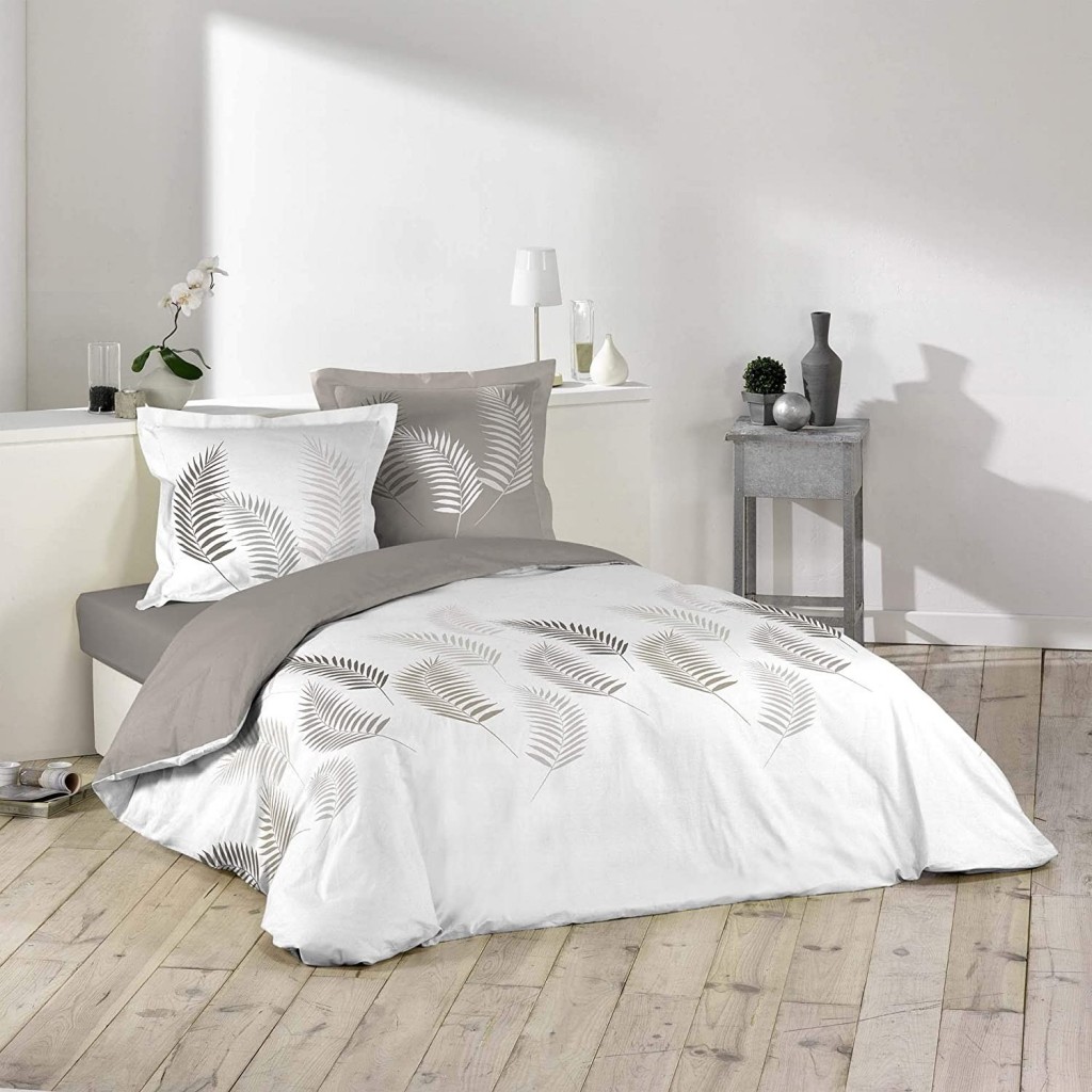 parure de lit blanche taupe