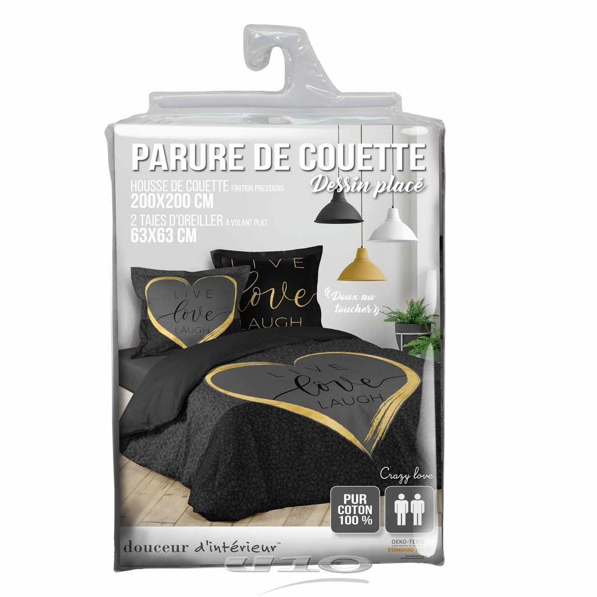 Pack parure de couette 220x240 cm 100% coton crazy love + drap