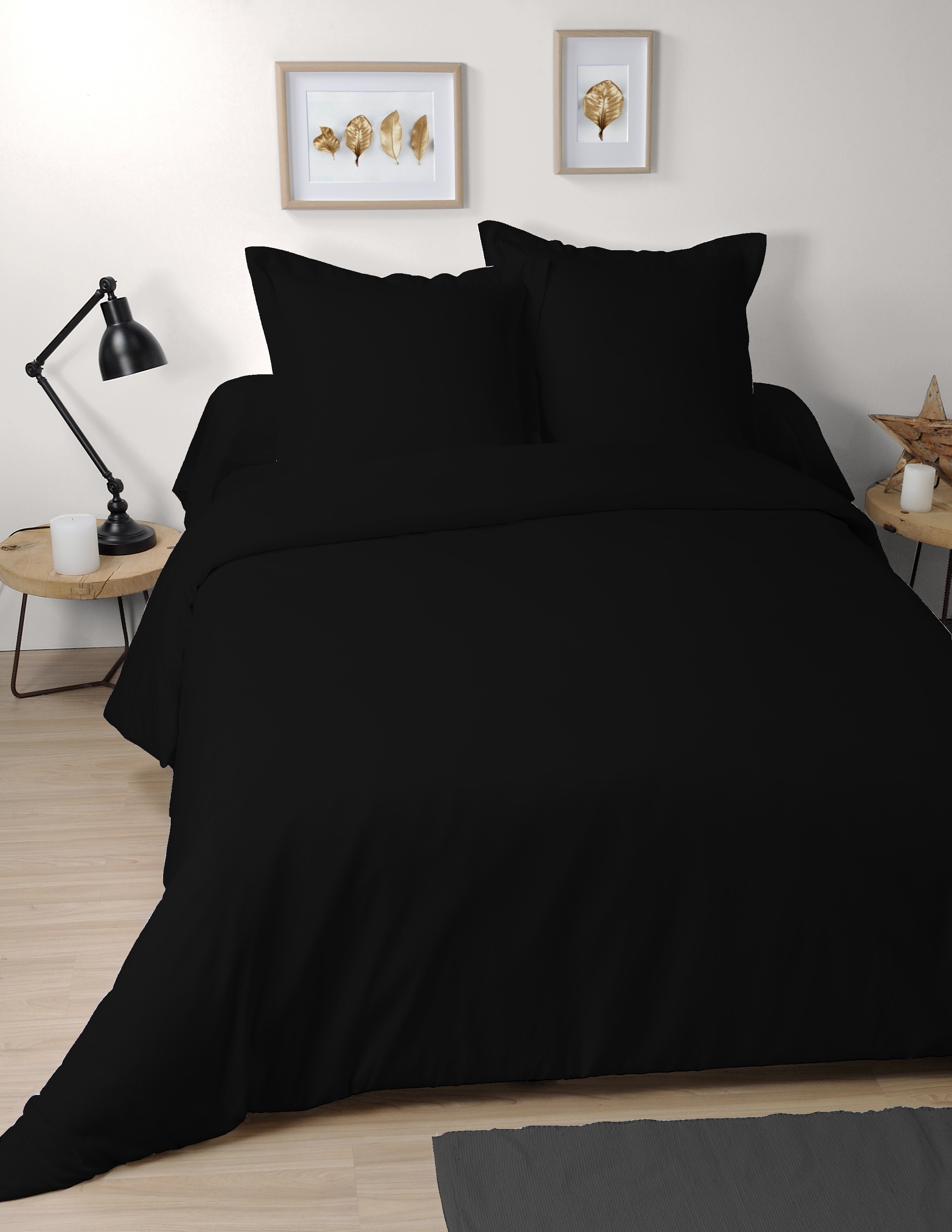 Lovely Casa Taie de Traversin 45x185 cm Coton Alicia Noir 100