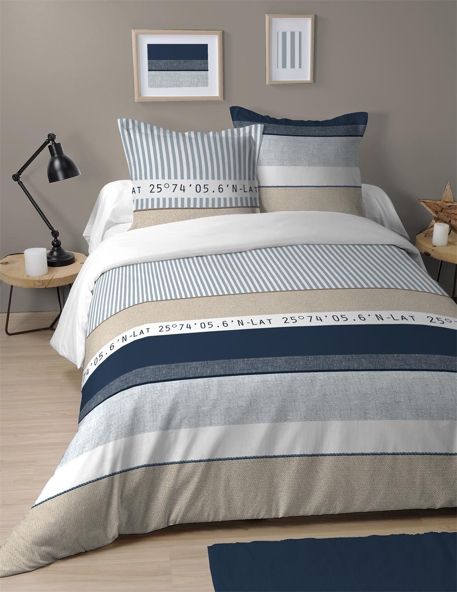 Parure Housse de Couette 220x240 cm + 2 taies 100% coton, Bleu Polaire