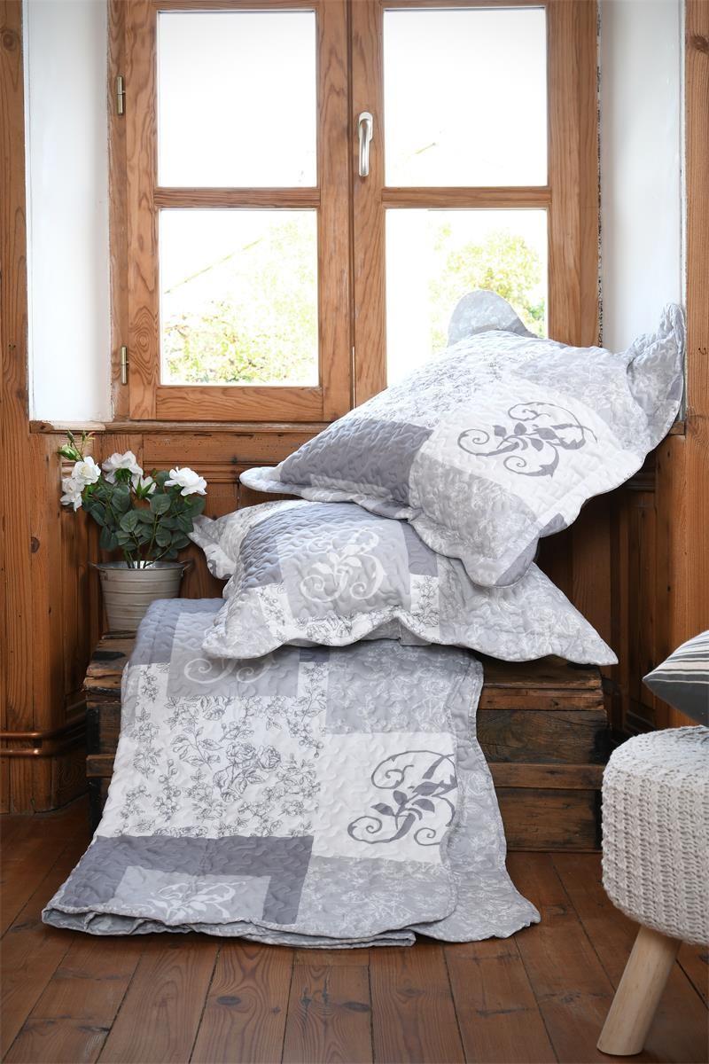 Housse de couette 240x220 Bonnie gris + 2 taies coton 57 fils