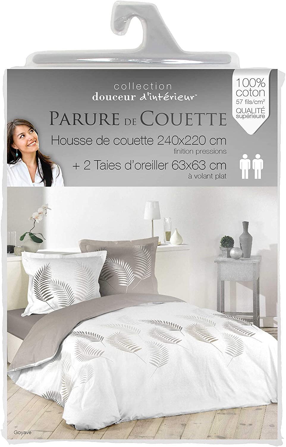 Housse de couette 220x240 cm + 2 taies 100% coton Goyave