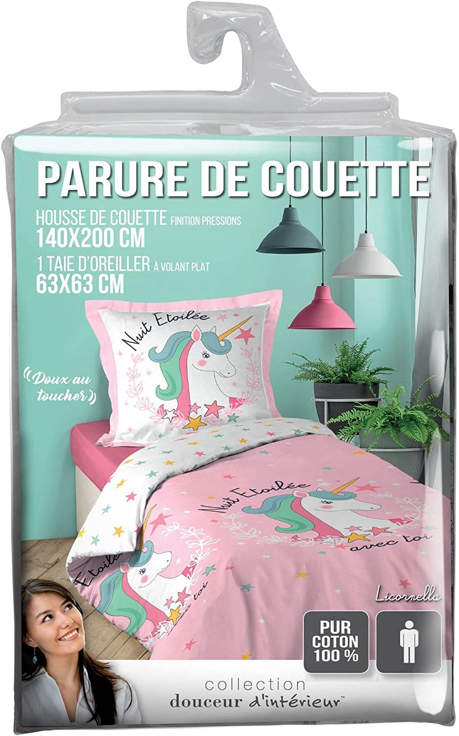 Housse de couette 140x200 cm + 1 taie d'oreiller 63x63 cm 100