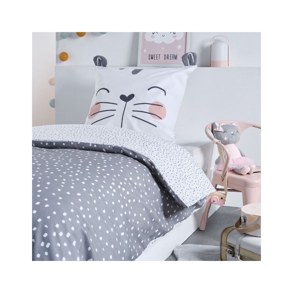 TODAY Parure Housse de Couette 140x200 cm Kids Fun 1.5 Tête de chat