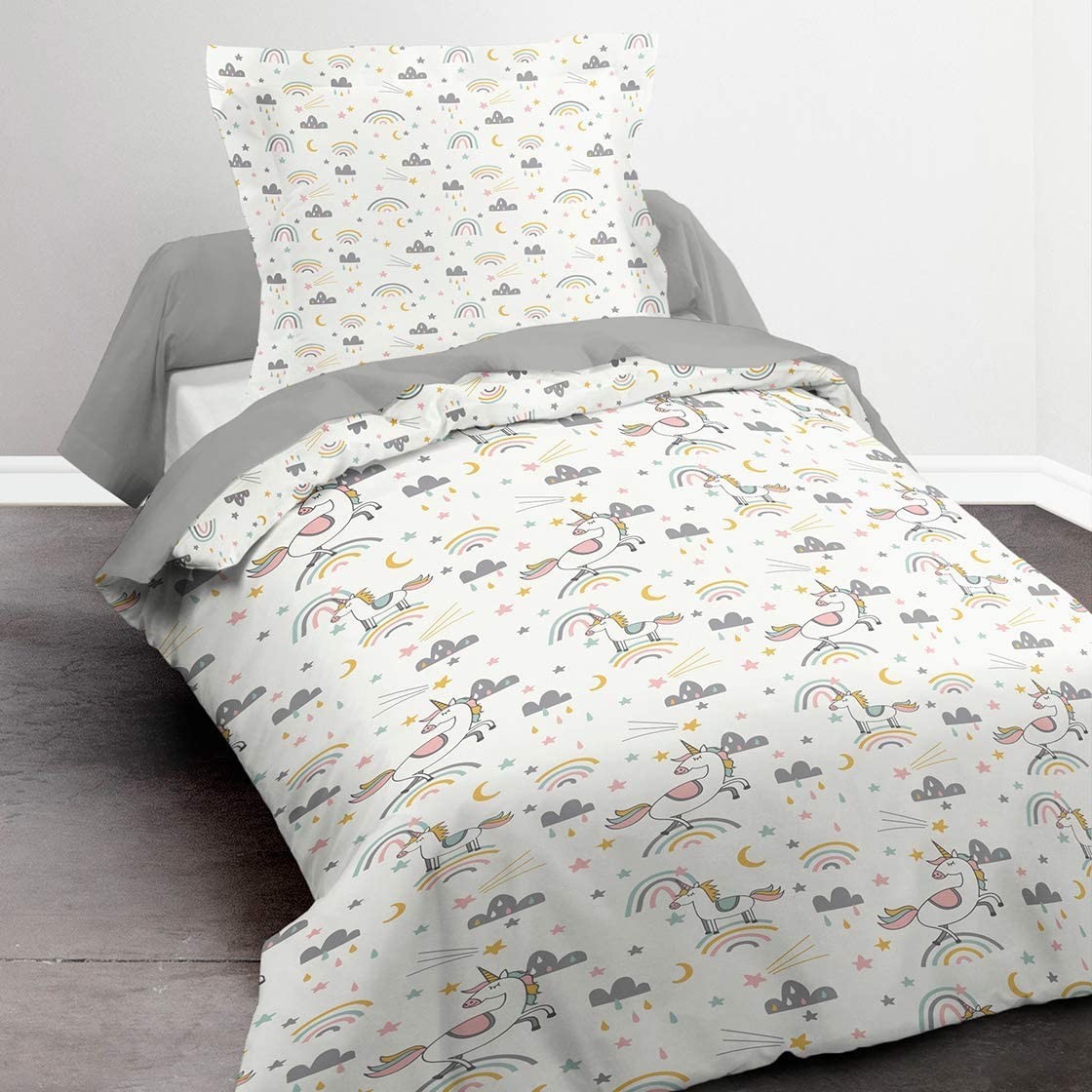 Housse de Couette et Deux Taies Lune Etoile Bleu Chambre Enfant Ado –  Maisonfans