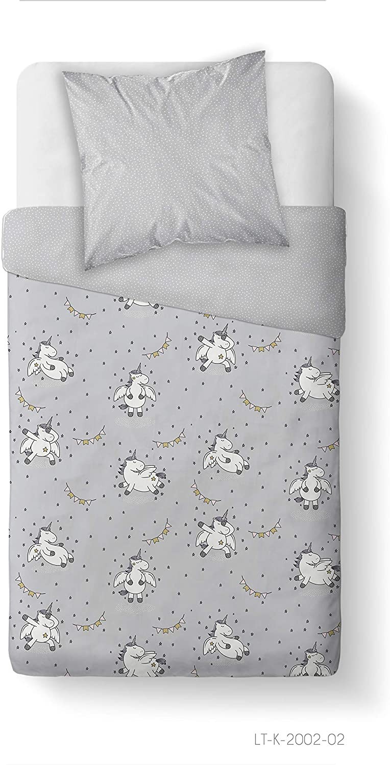 Parure de lit Licorne 1 Personne Housse de Couette Enfant, 135x200