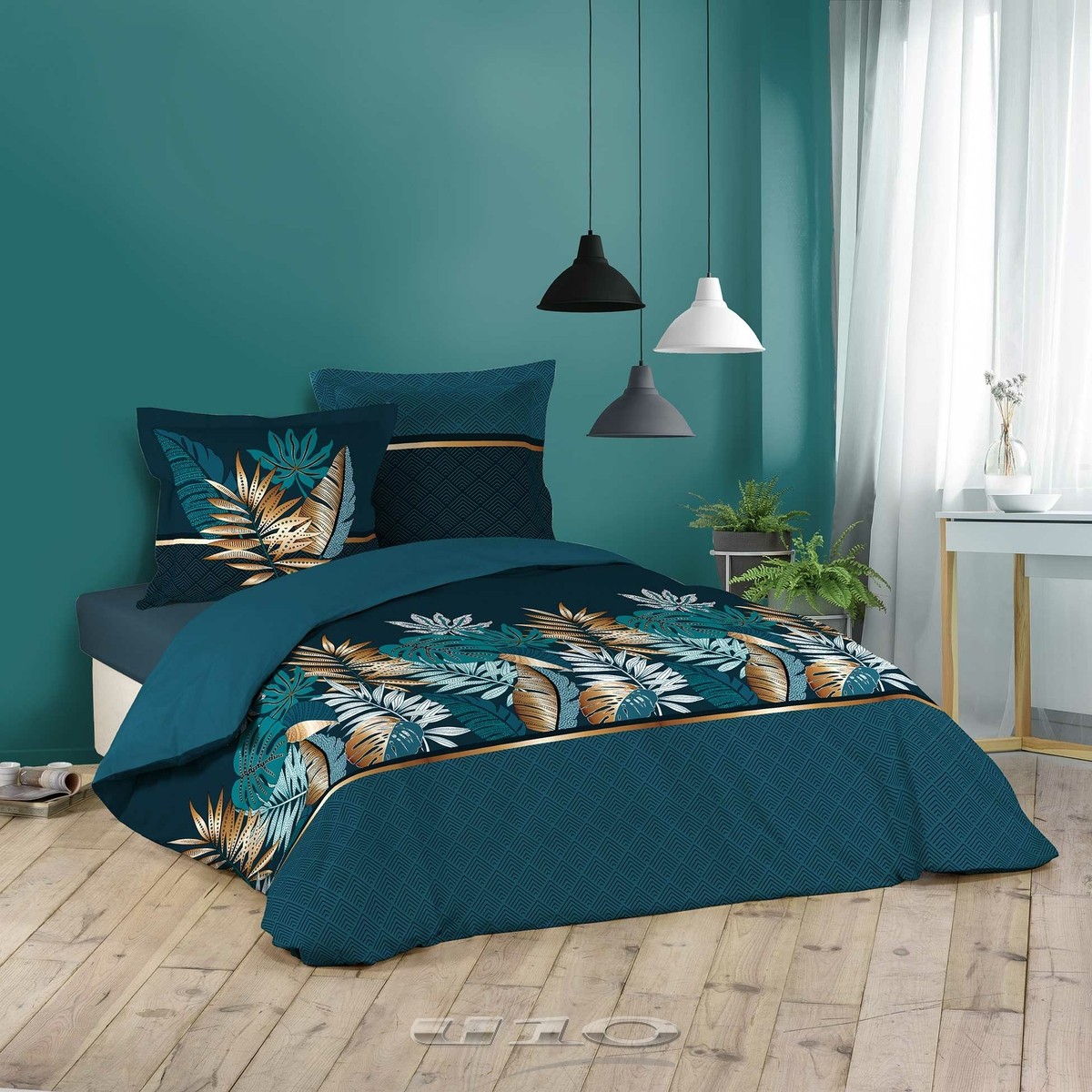 parure de lit bleu paon