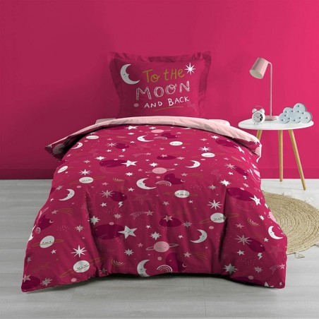 douceur d'intérieur, Parure 2 Pièces (140 x 200 cm) Moonlight Rose, 100% Coton