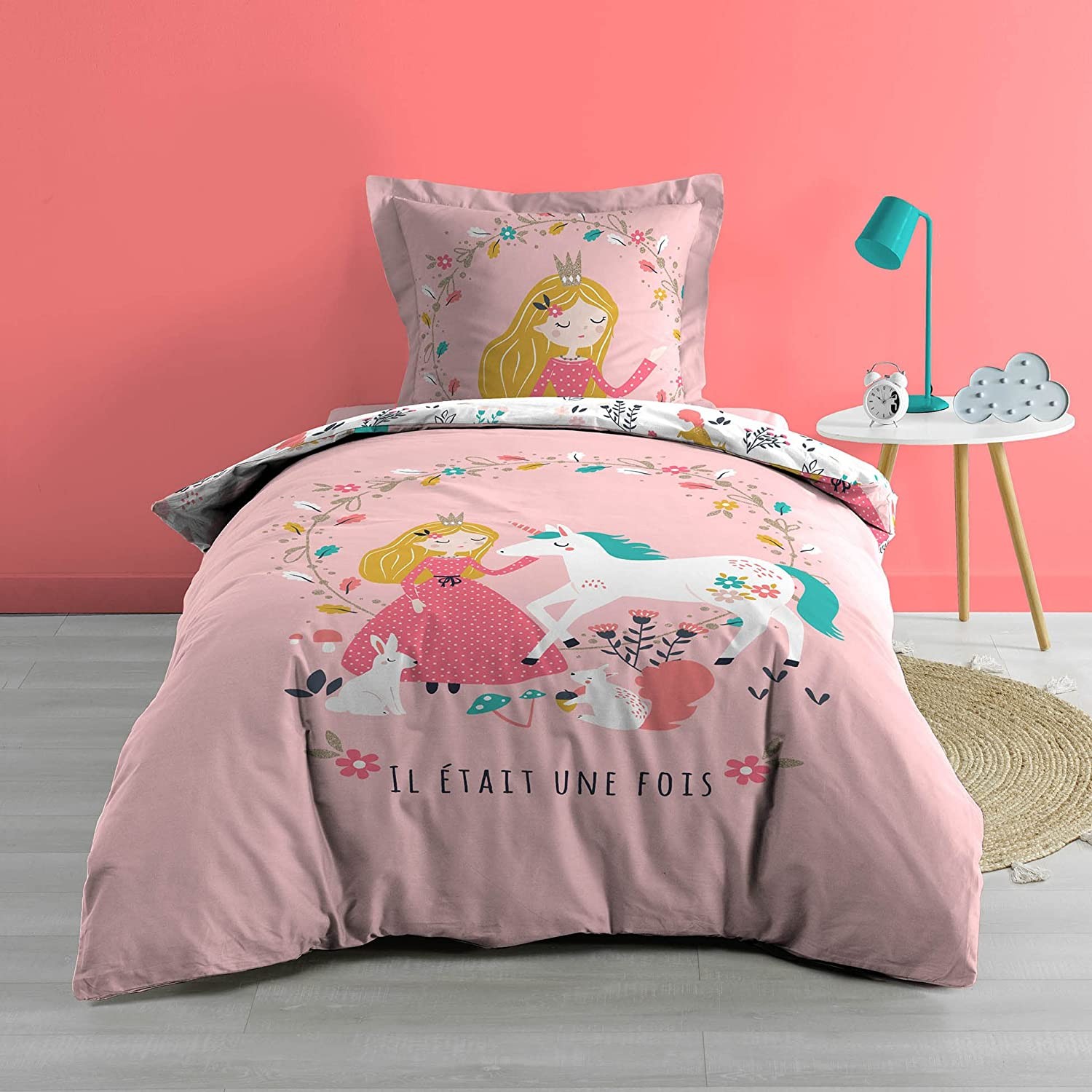 housse de couette enfant 140 x 200 cm Princesse Licorne