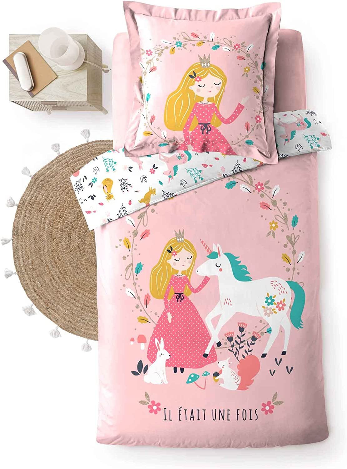 housse de couette enfant 140 x 200 cm Princesse Licorne