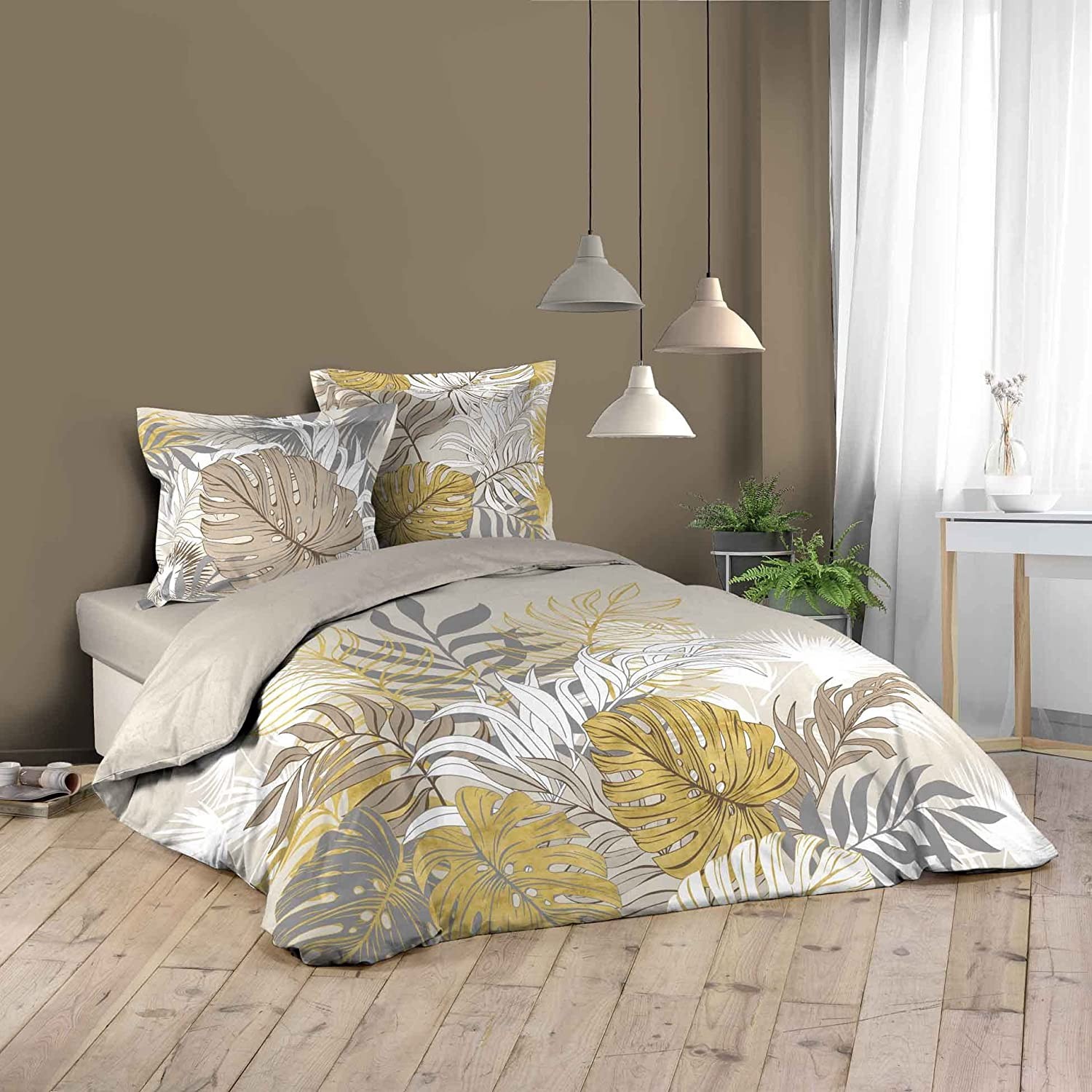 COTE DECO Parure housse de couette en microfibre polaire DEFI pas cher 