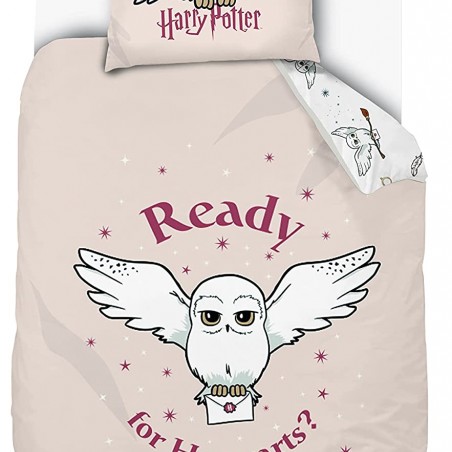Warner - Housse De Couette Harry Potter Hedwige 140x200 cm + 1 taie d'oreiller 63x63 cm - 100% Coton