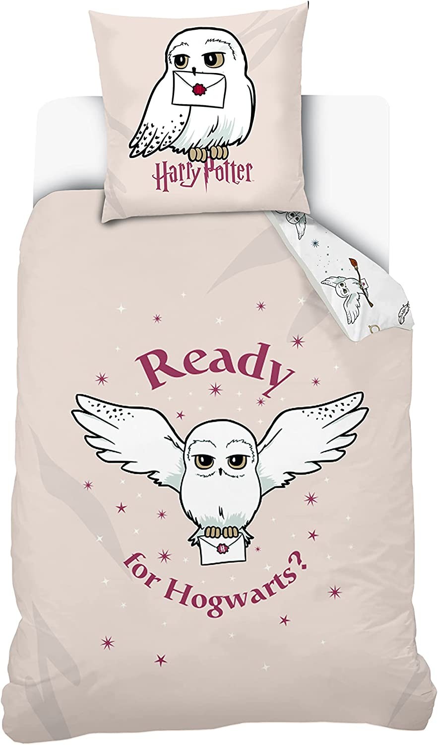 Warner - Housse De Couette Harry Potter Hedwige 140x200 cm + 1 taie d'oreiller 63x63 cm - 100% Coton
