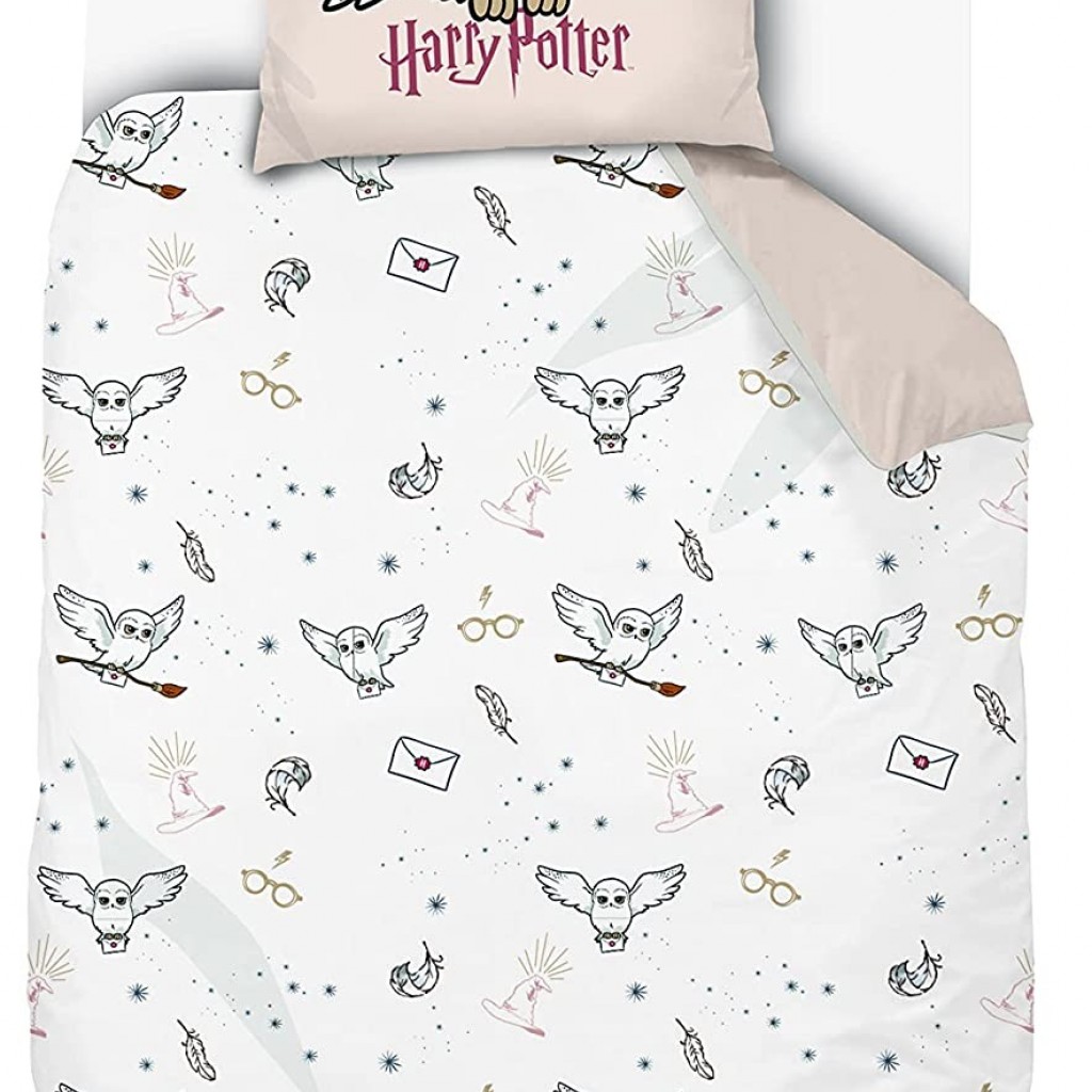 Warner - Housse De Couette Harry Potter Hedwige 140x200 cm + 1 taie d'oreiller 63x63 cm - 100% Coton