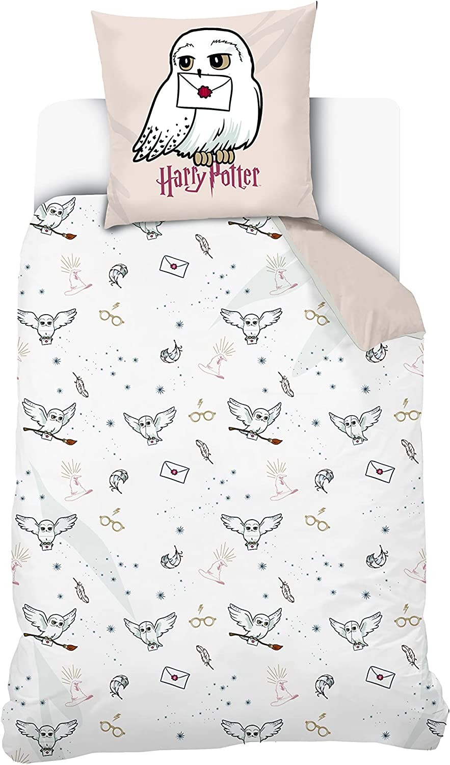 Warner - Housse De Couette Harry Potter Hedwige 140x200 cm + 1 taie d'oreiller 63x63 cm - 100% Coton Warner - Housse De Couette Harry Potter Hedwige 140x200 cm + 1 taie d'oreiller 63x63 cm - 100% Coton
