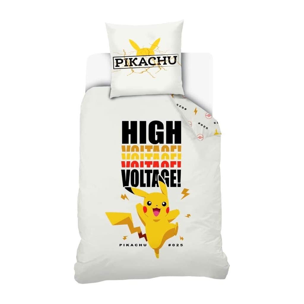 Housse De Couette Pikachu Pokémon 140x200 cm + 1 Taie d'oreiller 63x63 cm -  100% Coton - Vert Sauge