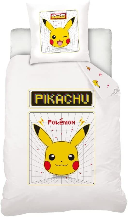 Housse De Couette Pikachu Pokémon 140x200 cm + 1 Taie d'oreiller 63x63 cm -  100% Coton - Vert Sauge