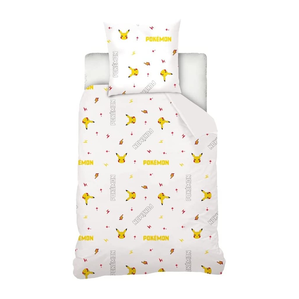 Pokemon - Parure de Lit Enfant Coton Pikachu - Housse de Couette 140x200  Taie d'Oreiller 65x65 cm - 1001 Nuits Enchantées