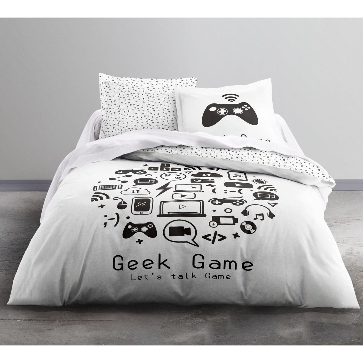 TODAY Parure Housse de Couette Geek Game, Blanc,220x240, 100 % coton