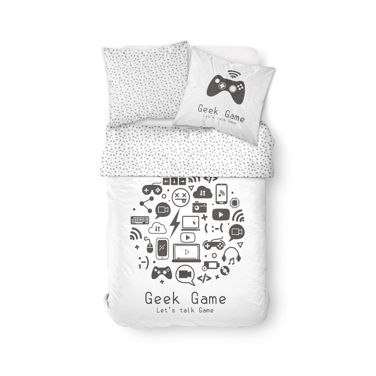 TODAY Parure Housse de Couette Ado Gamer ,Blanc, 140x200