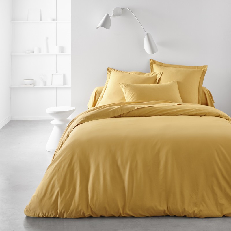 Drap Housse 160X200 cm bonnet de 30 cm Coton Today Ocre Essential Jaune