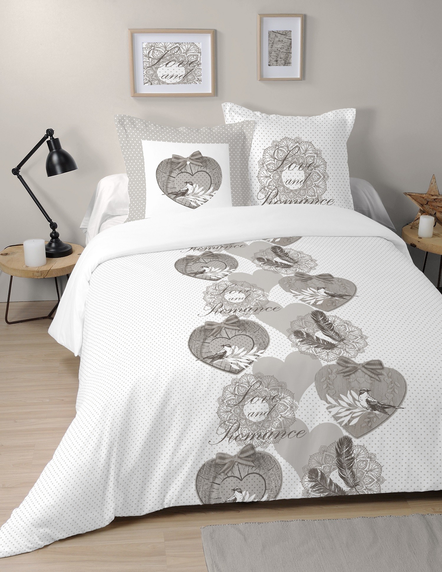 Housse de couette 220x240 + 2 taies Crazy love coton - Housse de couette et  parure de lit - Linge de lit - Linge de maison