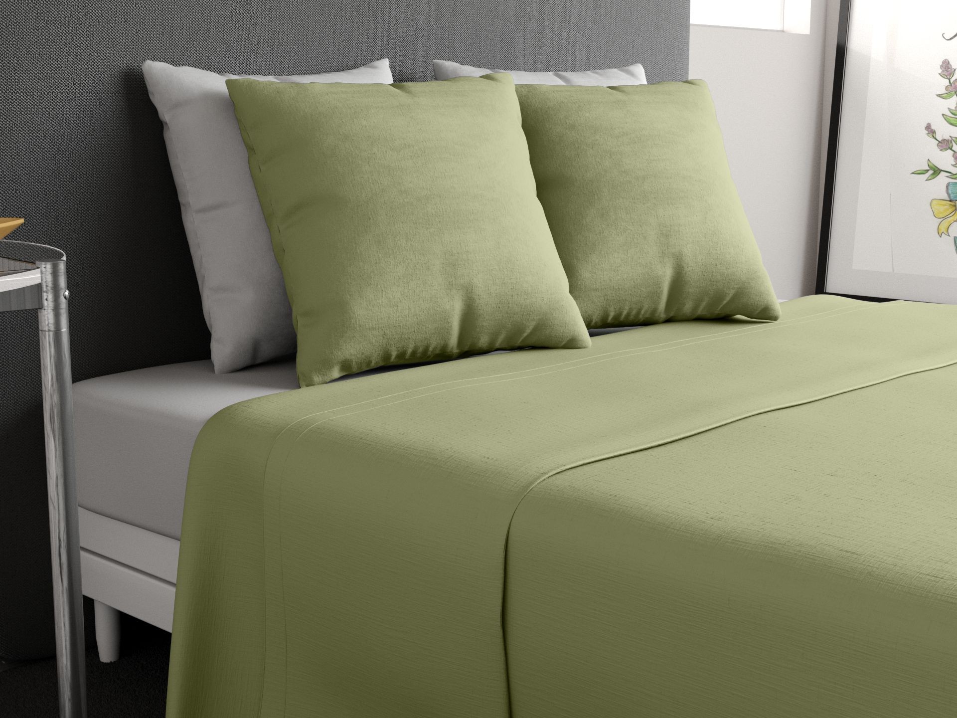 Drap Housse 140x190 cm bonnet 35 cm 100 % coton 57 fils, Vert Verveine.