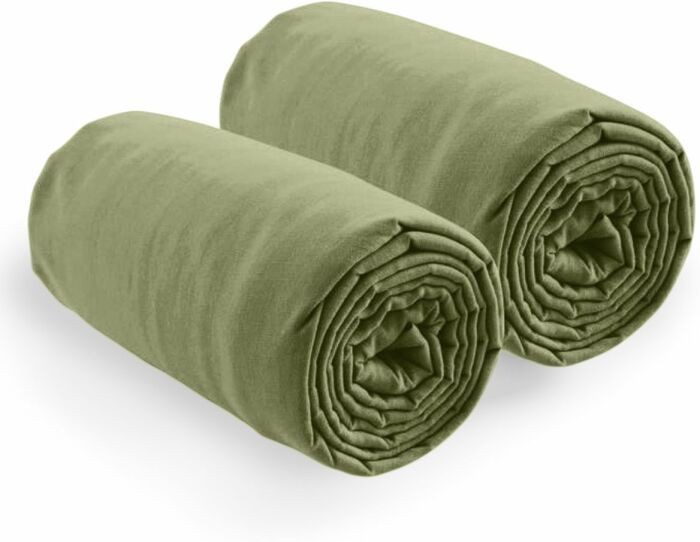 Lot de 2 drap Housse 80x200 cm + bonnet 35 cm Vert Verveine